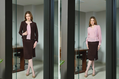 Silk Peplum Blouse, Pintuck-Panelled Skirt & Jacket Set