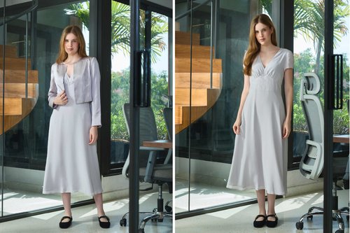 Silk Midi Dress & Textured Silk Jacket Set