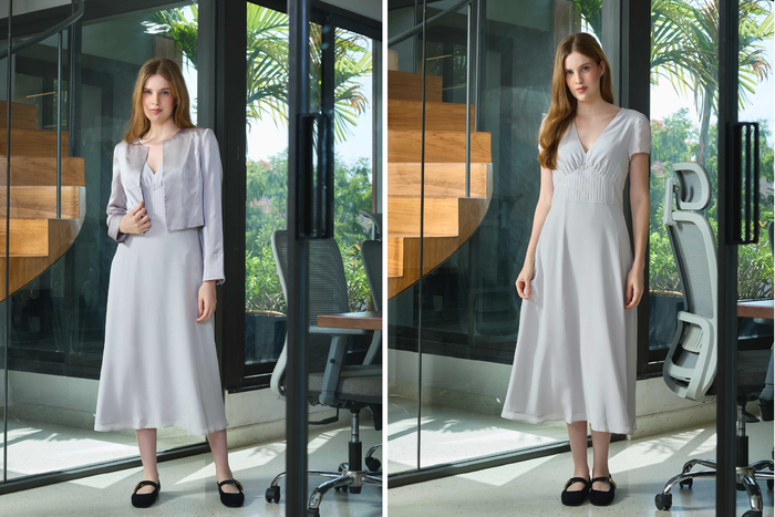 Silk Midi Dress & Textured Silk Jacket Set
