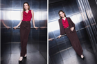 Silk Cowl Neck Top, Pintuck Trousers & Shawl-Collar Jacket Set