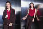 Silk Cowl Neck Top, Pintuck Trousers & Shawl-Collar Jacket Set