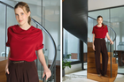 Silk Cowl Neck Top & Barrel-Leg Trousers Set