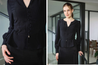 Silk Pintuck Peplum Top, Pintuck-Panelled Skirt & Cropped Jacket Set