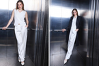 Silk Pintuck Vest, Straight Trousers & Linen Coat Set