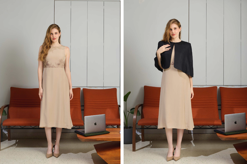 Silk Panel Dress & Linen Cape Set