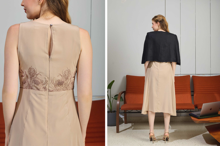 Silk Panel Dress & Linen Cape Set