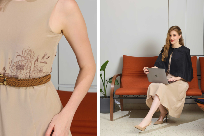 Silk Panel Dress & Linen Cape Set