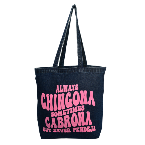 Chingona Graphic Print Denim Tote Bag