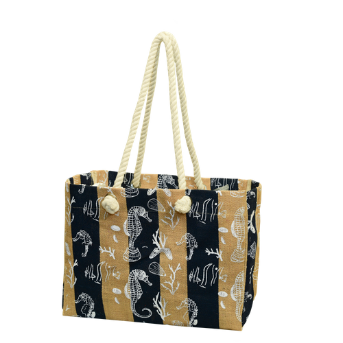Seahorse Print Jute Beach Tote Bag