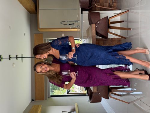Heidi Berry and Navy Lace Ruched Midi Dresses