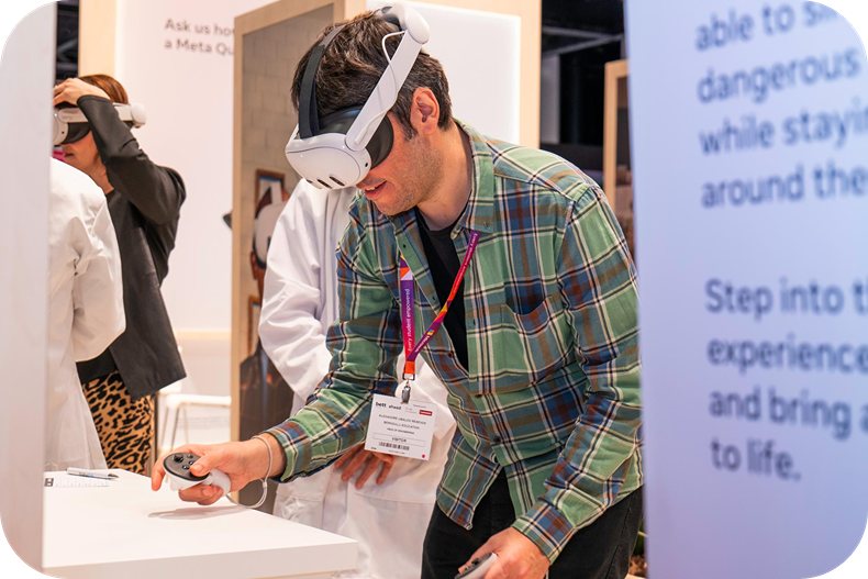 Bett UK Attendee using VR Headset and clicker