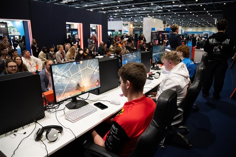 Students gaming in the Esports area at Bett UK