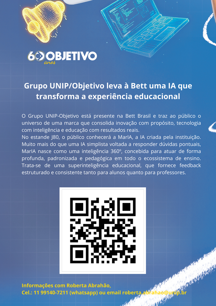 Grupo UNIP/Objetivo leva à Bett Brasil uma IA que transforma a experiência educacional