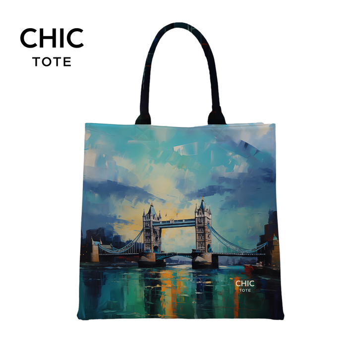 100% Artistic Premium Cotton Sustainable Tote Bag - Tower Bridge