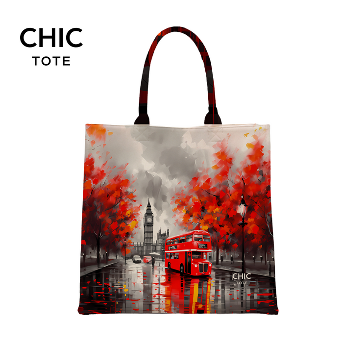 100% Artistic Premium Cotton Sustainable Tote Bag - London Bus