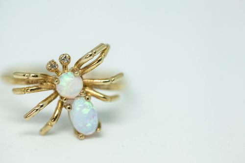 Victorian inspired Opal and Diamond Spider Ring