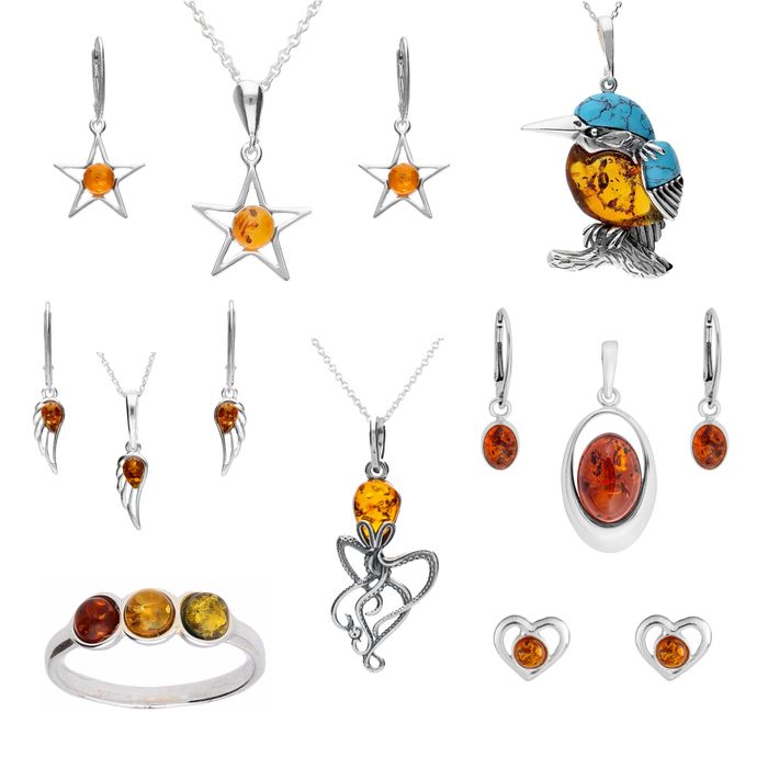 Lovely Collection of Sterling silver Amber Pendants