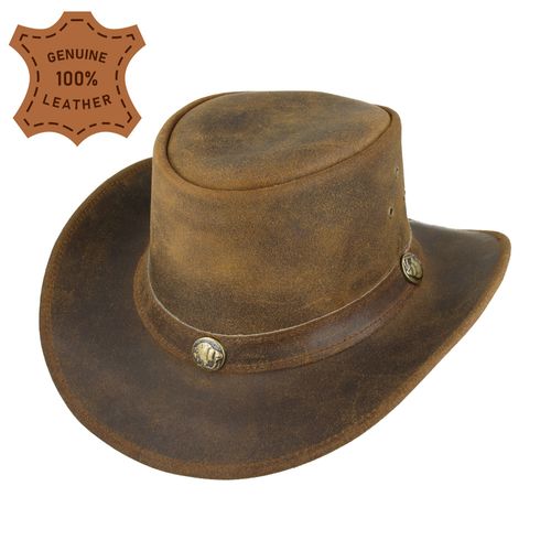Maz Genuine Leather Australian Western Outback Aussie Cowboy Hat