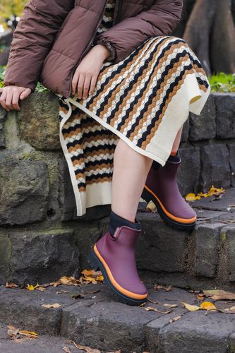 Tully // Plum & Neon Orange Ankle Wellington Boot