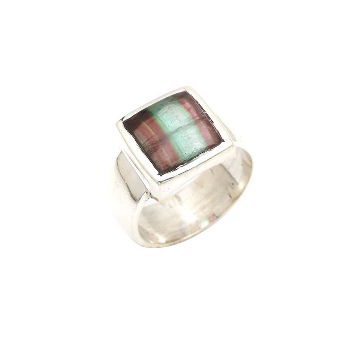 Natural Fluorite Ring in 925 Sterling Silver