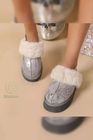 Animal Pattern Sparkle Front Thick Sole Fur Elastic Slippers