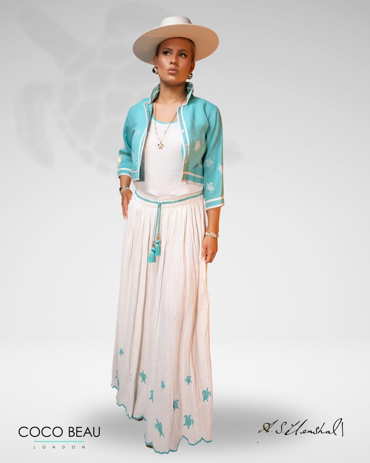 blonde model in recycled clothes