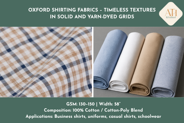 Oxford Shirting Fabrics – Timeless Textures in Solid and Yarn-Dyed Grids