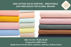 100% Cotton Solid Shirting – Breathable, AZO-Free Basics for Global Brands