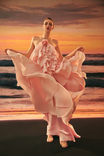 Jessie Q 2026: Blush Ruffled Halter Gown