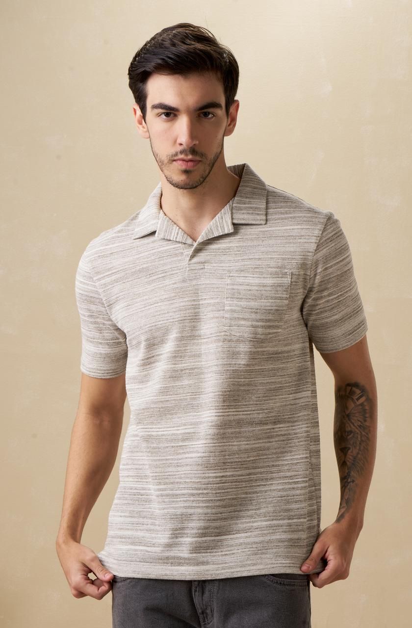 Men’s  Melange Textured Casual Collar T-Shirt