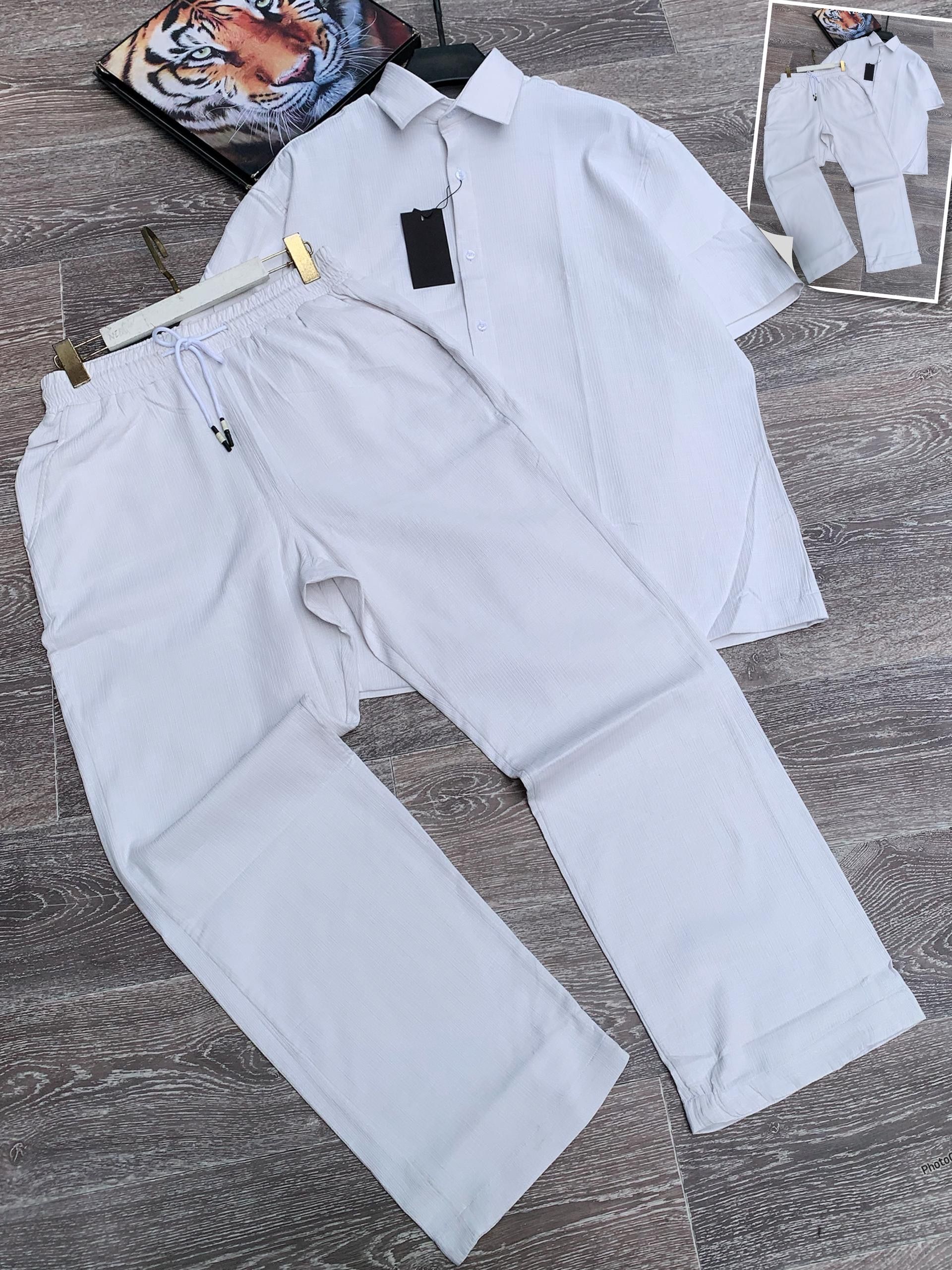 Light Blue Textured Shirt & Trouser Set