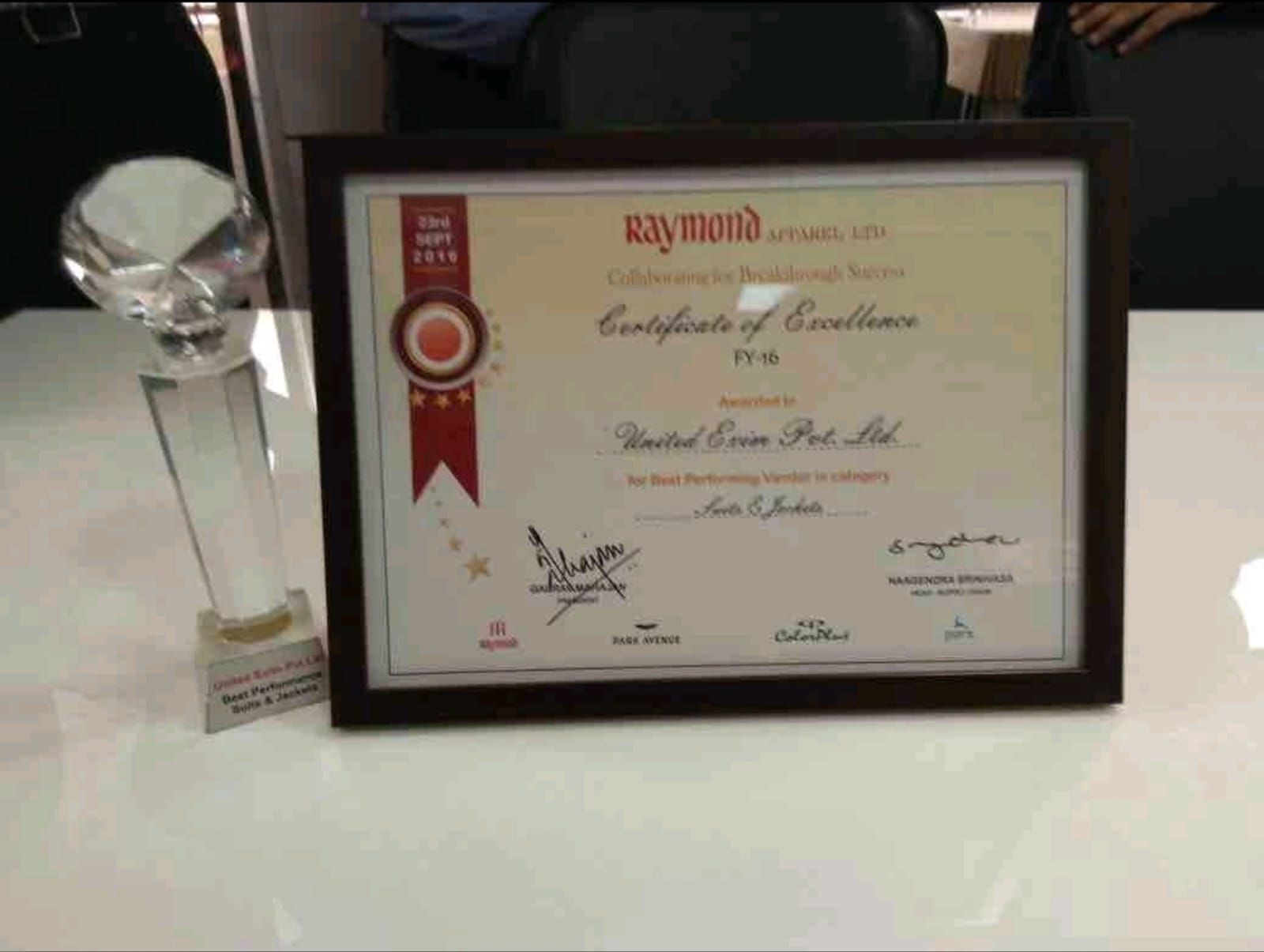 United Exim awarded by Raymonds