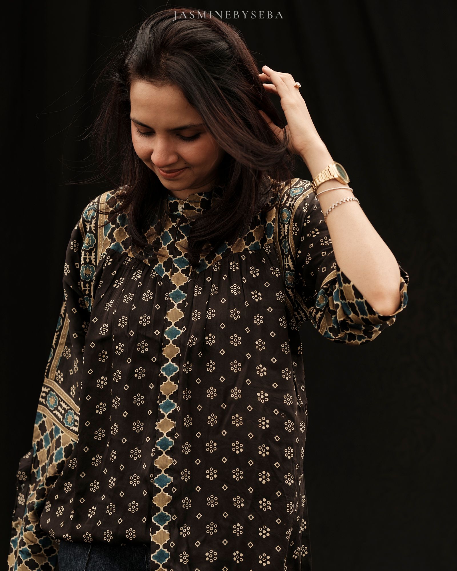 Ajrakh handcrafted silk tunic