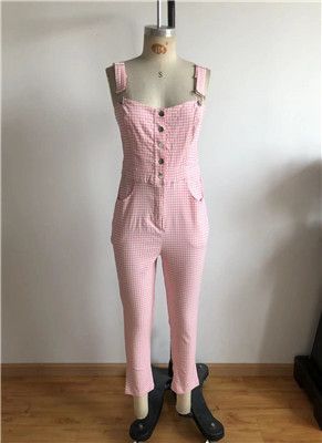 Spring overall rompers women jumpsuit plaid pants women pants trousers with pocket