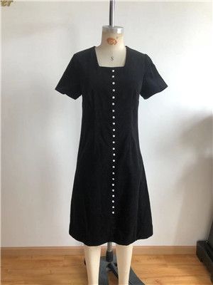 Black midi dress square collar elegant hepburn style clothes slim casual wear