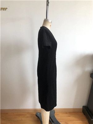 Black midi dress square collar elegant hepburn style clothes slim casual wear