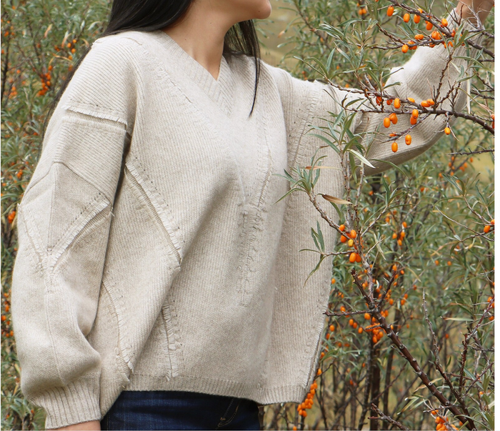 Cashmere Jumper Fringed V Neck Jumper
