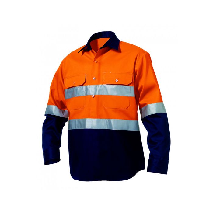 Mens Tone Reflective Shirt High Vis Safety Breathable Two Pocket Work Shirts