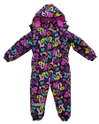 Kidswear factory waterproof skiwear padded snowsuits for girls boyes with warm padding fleece lining detachable hoody custom digital allover printing