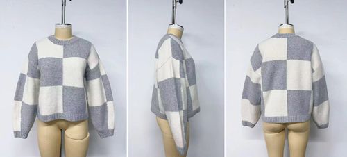Women intarsia wool blend recycled sweater
