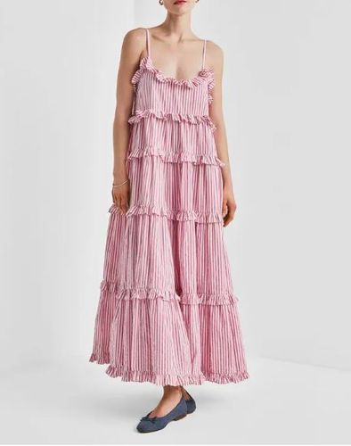 Seersucker Strap Dress Pink Stripe