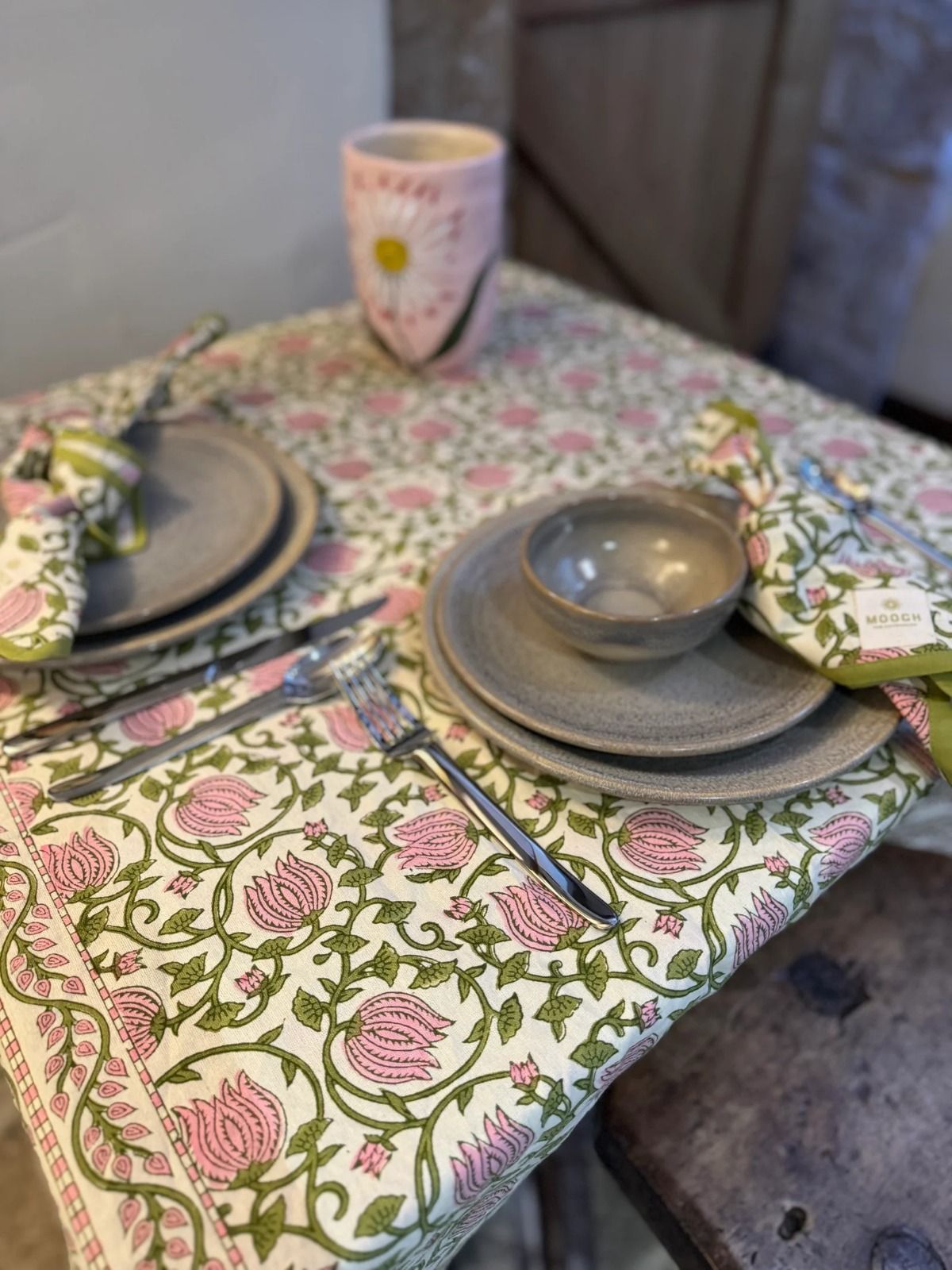 Hand Block Printed Cotton Table Linen Set – Lotus Bloom