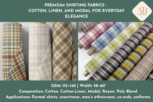 Premium Shirting Fabrics – Cotton, Linen, and Modal for Everyday Elegance