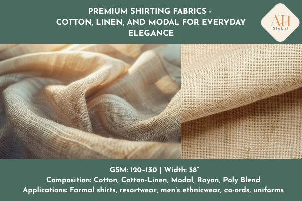 Premium Shirting Fabrics – Cotton, Linen, and Modal for Everyday Elegance