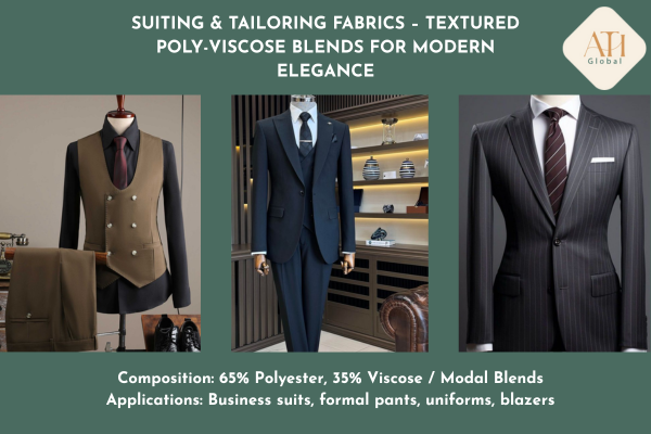 Suiting & Tailoring Fabrics – Textured Poly-Viscose Blends for Modern Elegance