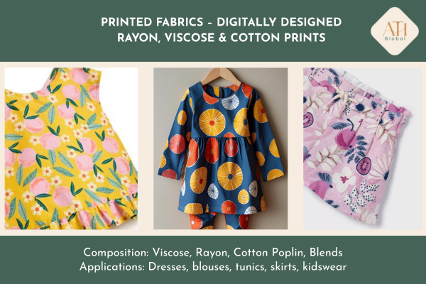 Printed Fabrics – Digitally Designed Rayon, Viscose & Cotton Prints