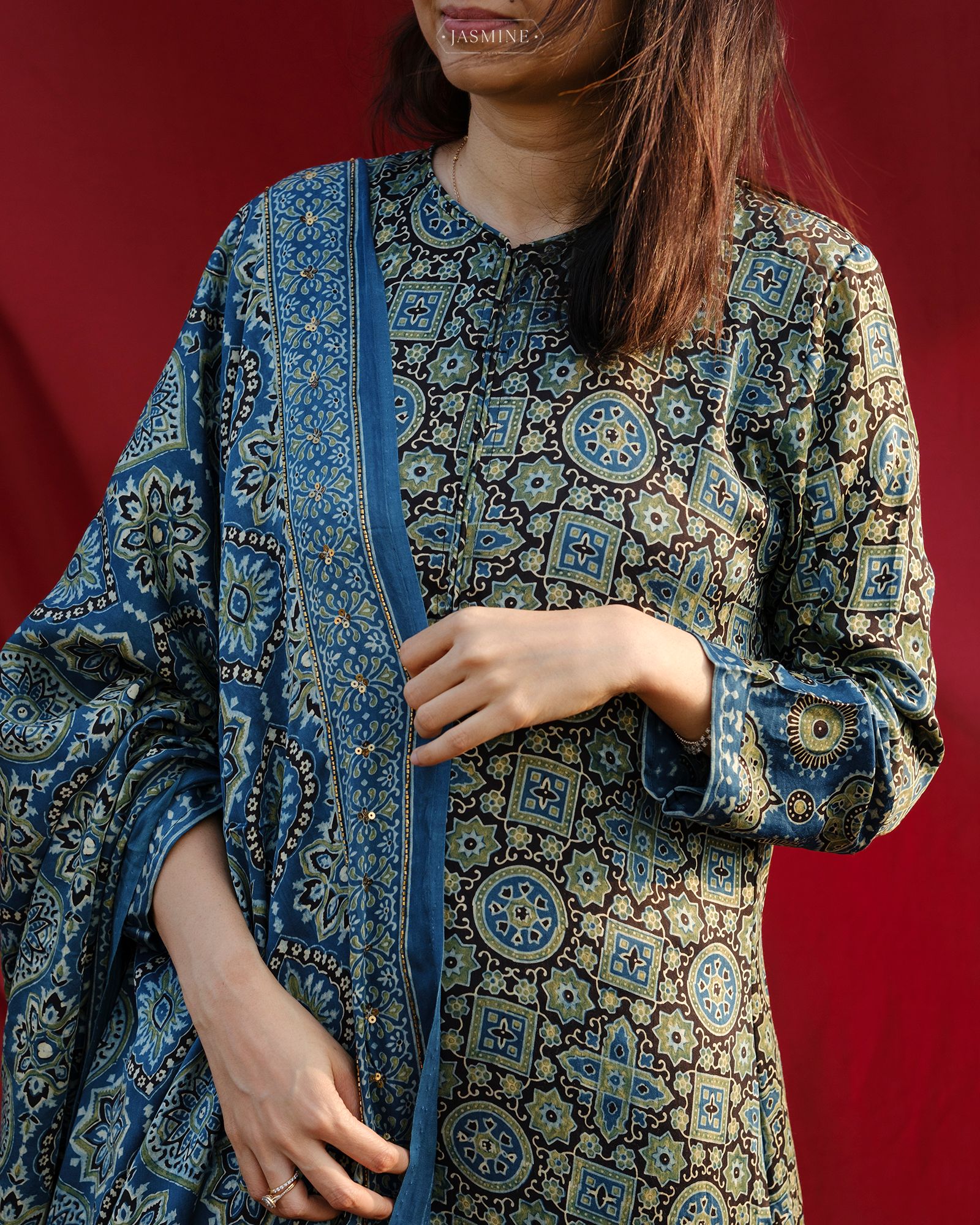 Ajrakh handcrafted silk salwar set