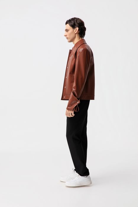 Jessie Q 2026: Brown Oversized Collar Leather Jacket