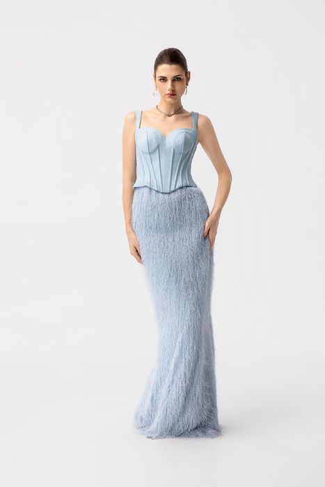 Jessie Q 2026: Light Blue Feather Mermaid Gown