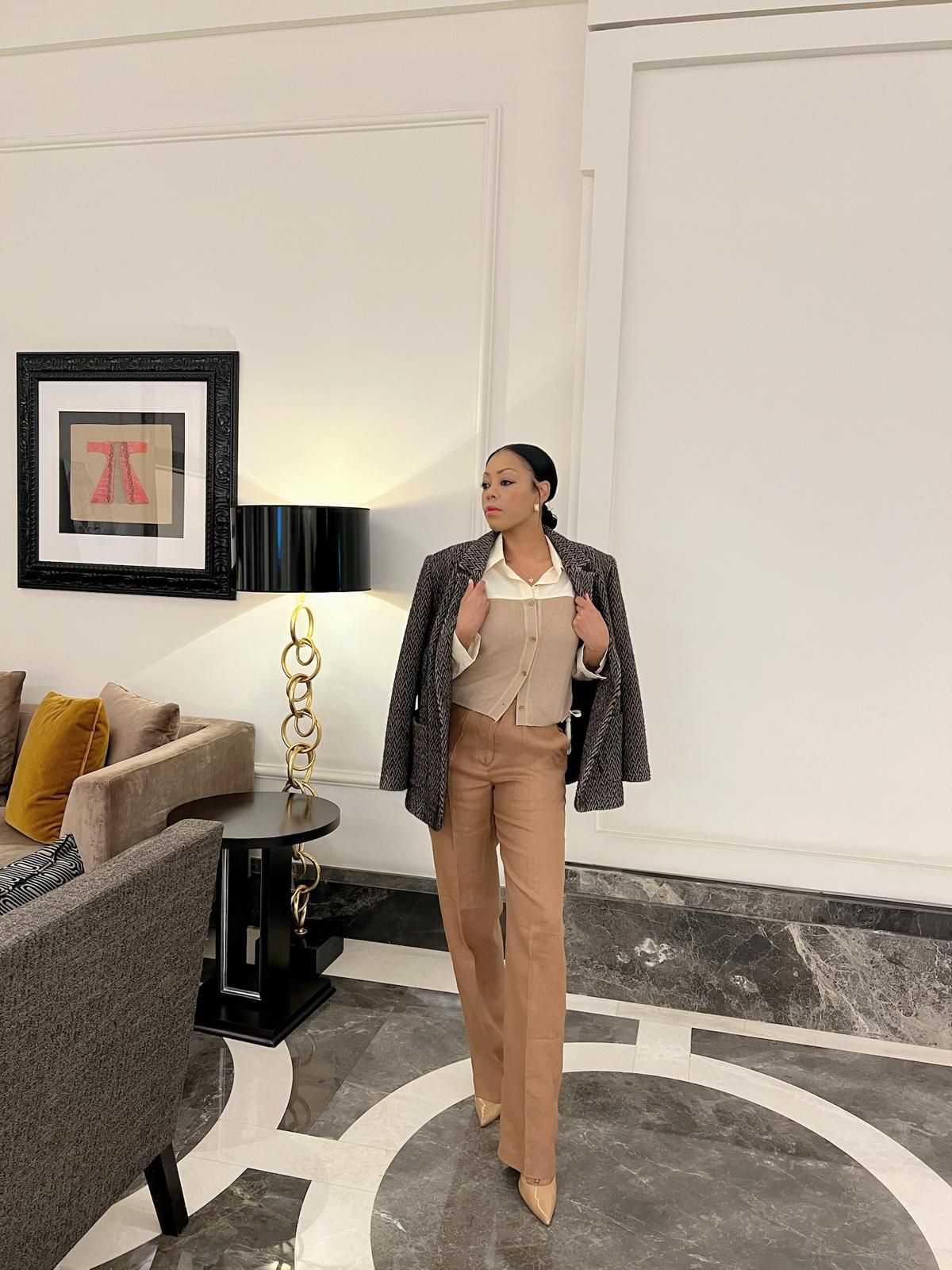 Tailored Linen Trousers & Textured Blazer Set